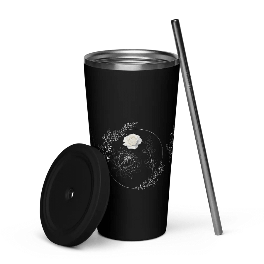 Floral White Line Tumbler with Straw product image (5)