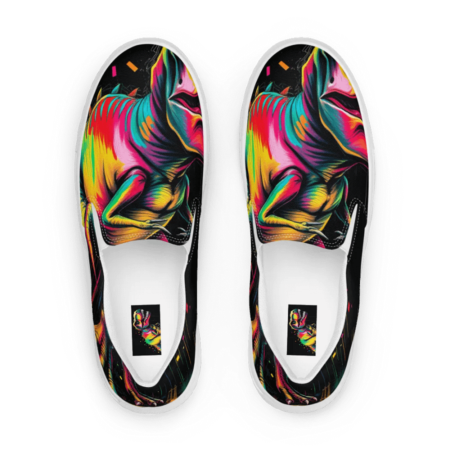 neon t-rex Women's premium Slip-On canvas shoess product image (1)