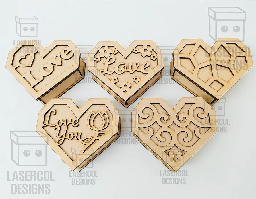 Heart Shaped Box Set 2 (5 Styles, 3 Sizes) - Laser Cut Files product image (6)