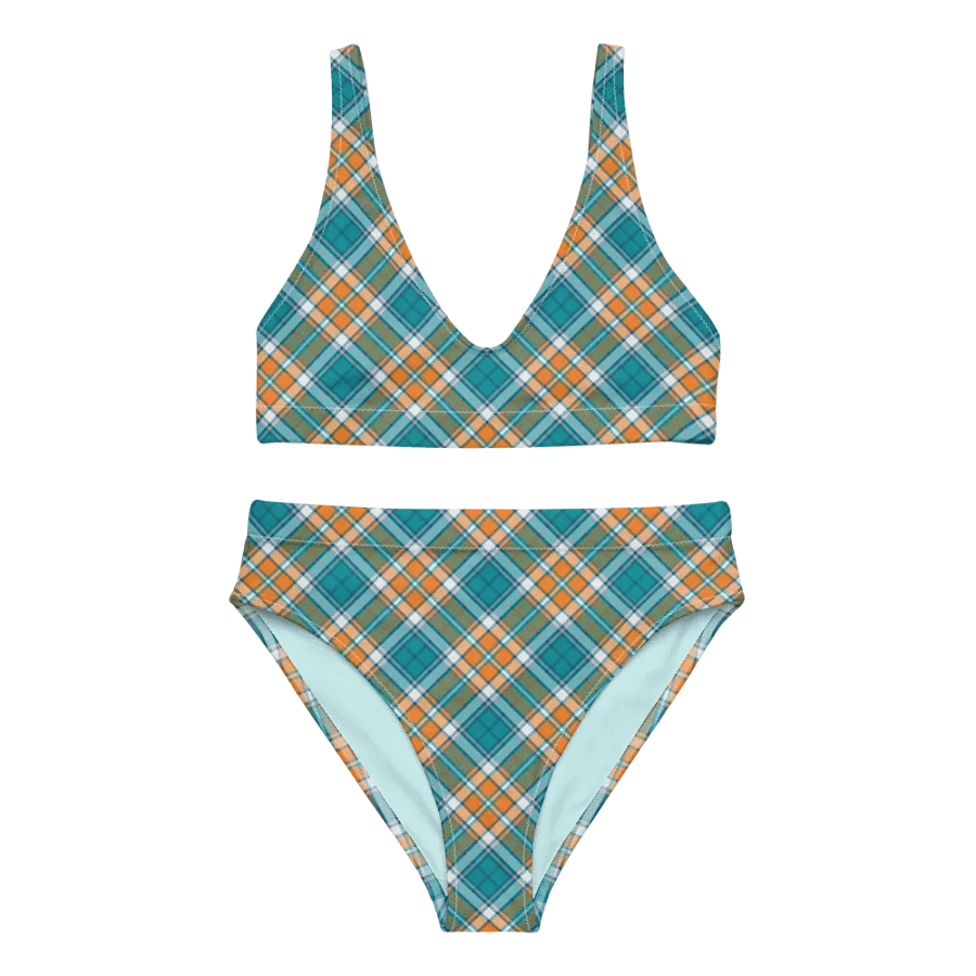Turquoise and Orange Sporty Plaid Bikini product image (2)