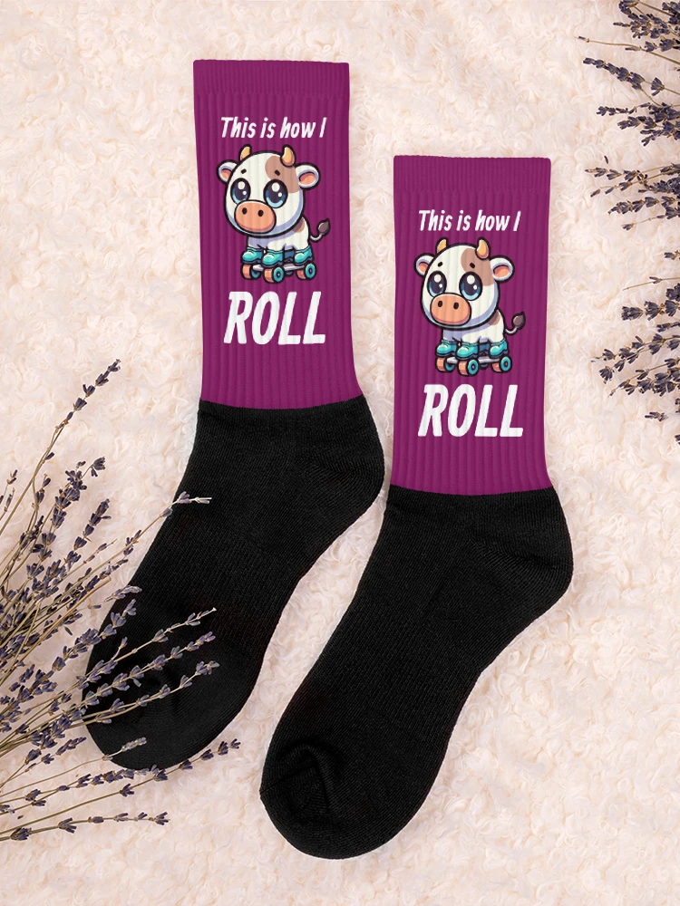 Rollerblading Cow Funny Socks product image (1)