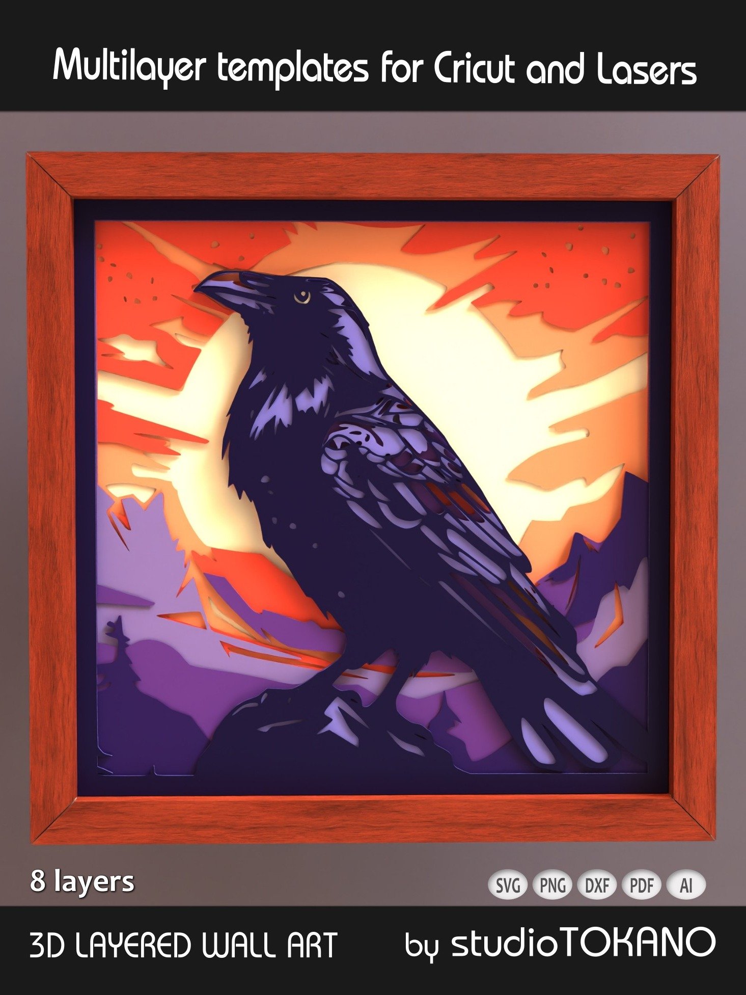Raven 3D layered Shadow Box svg product image (1)
