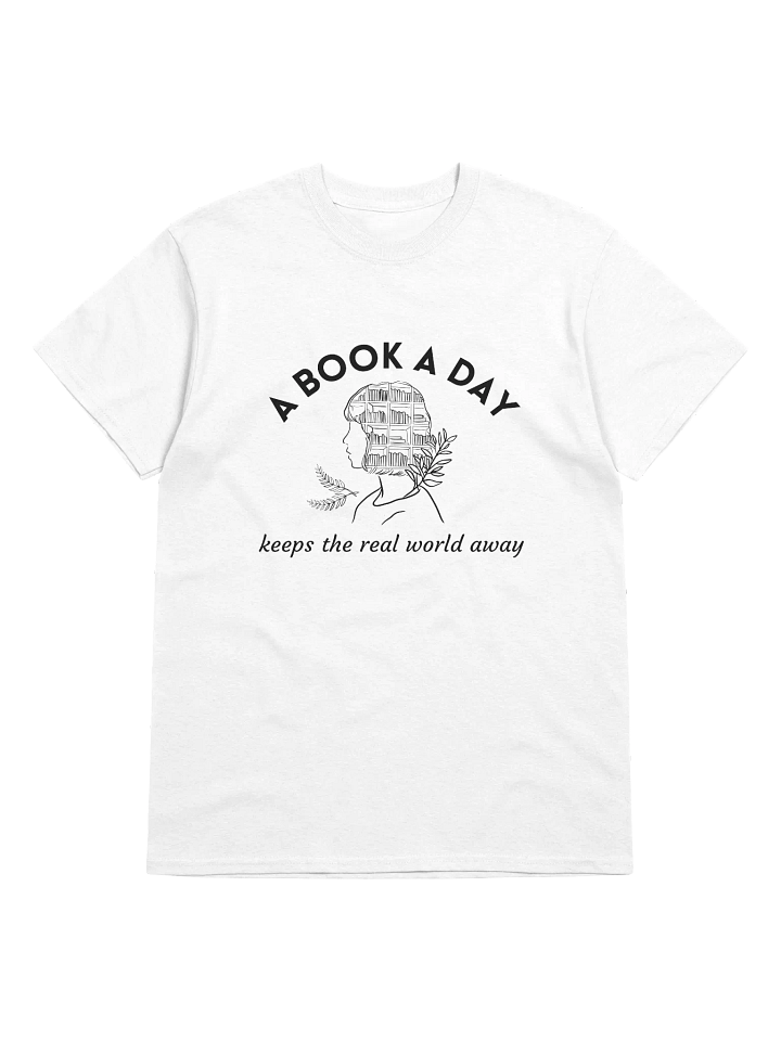 A Book a Day Keeps the Real World Away T-shirt Black Line product image (1)