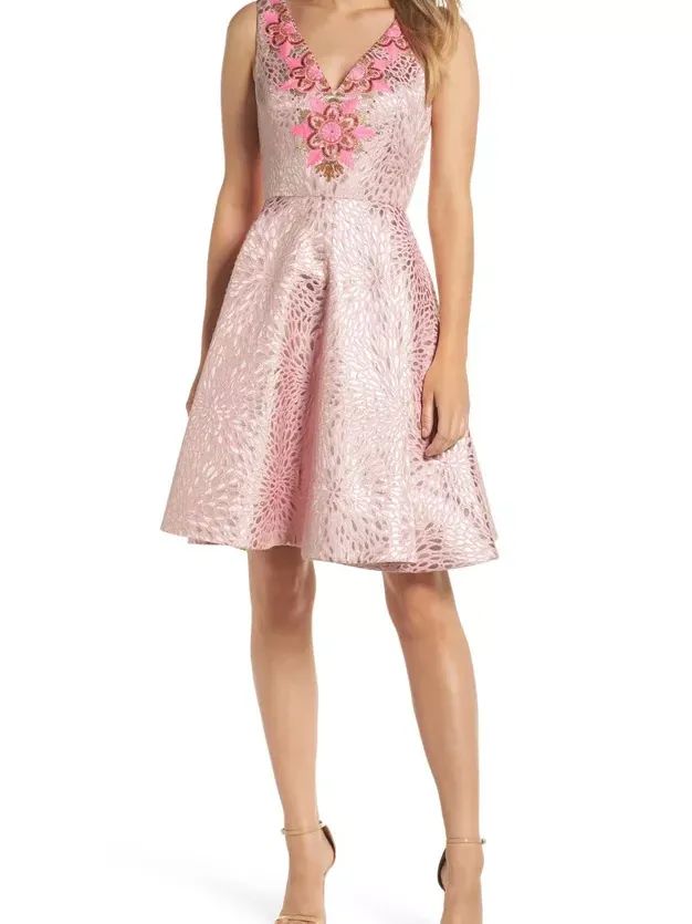 New Lilly Pulitzer ELANIE DRESS Pink GOLD BROCADE Tropics Lagoon Beads 0 4 product image (6)