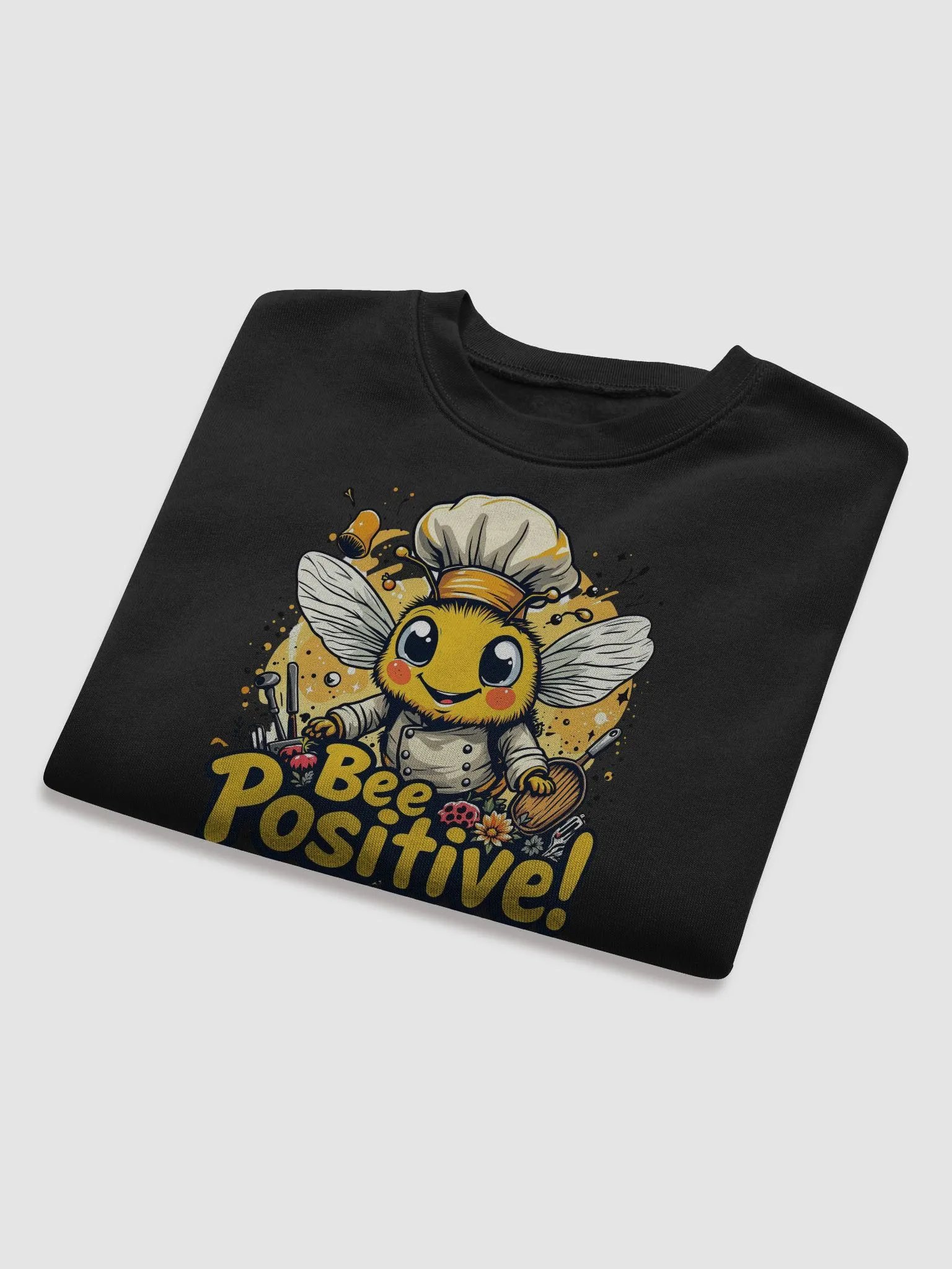 Bee Positive! Chef Bee Cartoon Crop Sweatshirt product image (38)