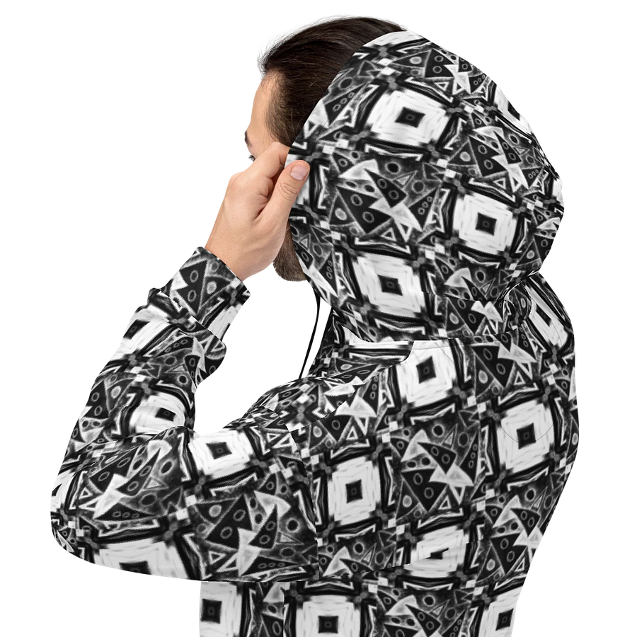 Abstract Black and White Triangles with Squares Unisex Pull Over Hoodie product image (4)