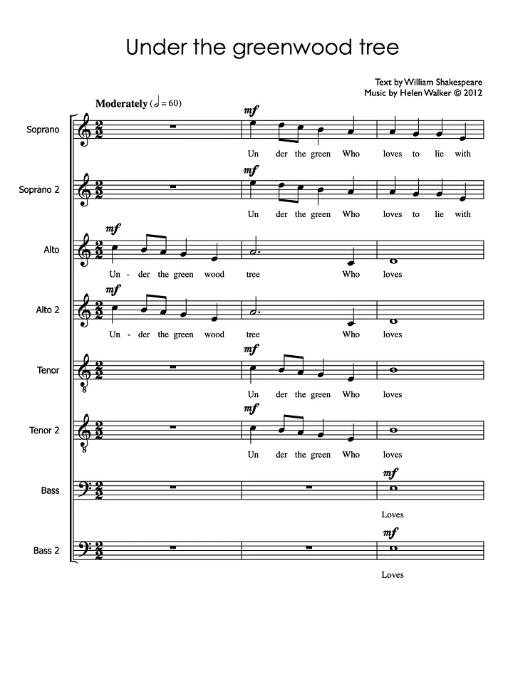 Under the greenwood tree (Choral - SSAATTBB unaccompanied) product image (1)