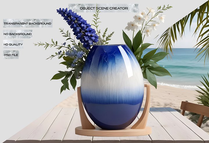 Ocean's Grace – Vase art deco spa decor png product image (2)