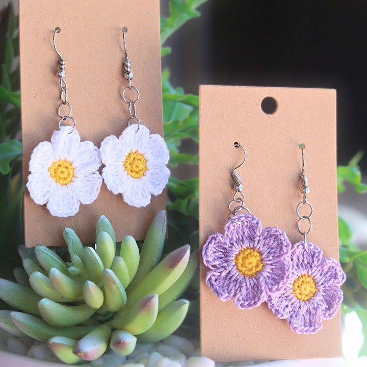 Handmade Crochet Daisy Earrings (Finished product ready to ship) product image (2)
