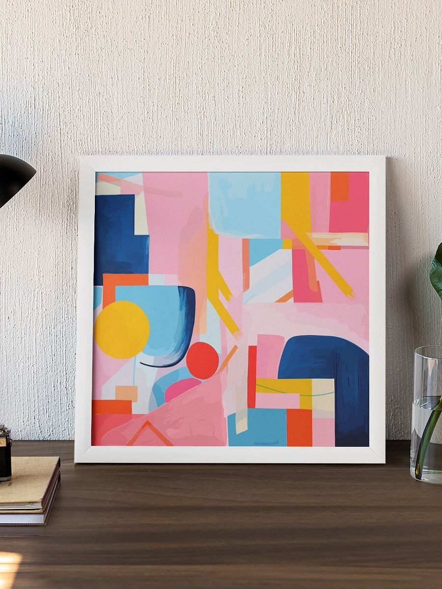 Geometric Shapes Abstract Art Poster, Pastel Pink and Blue Wall Art, Modern Minimalist Print for Contemporary Home and Office Decor product image (3)