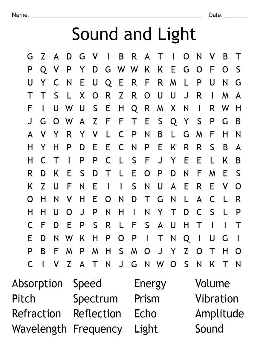 Printable Sound and Light Word Search – Fun Science Puzzle Activity! product image (1)