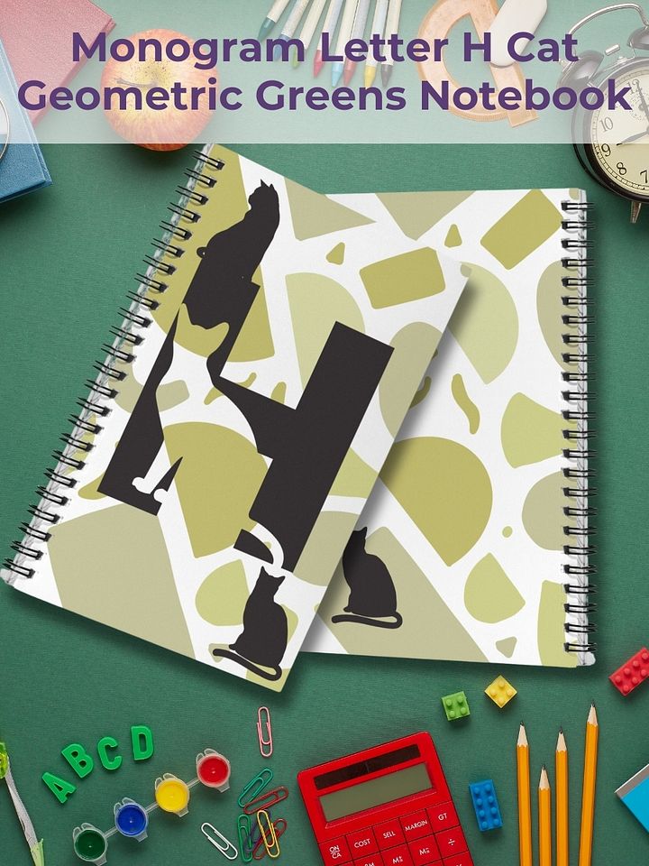 Monogram Letter H Cat Lover Geometric Greens Notebook product image (1)