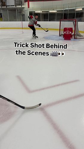 I thought this would take way longer than it did, and definitely didn't think it would go bardown 😂 #hockey #trickshot