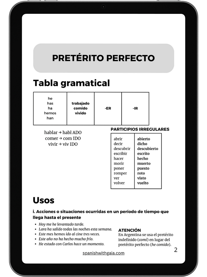 PDF PRETERITO PERFECTO + ejercicios y soluciones product image (1)