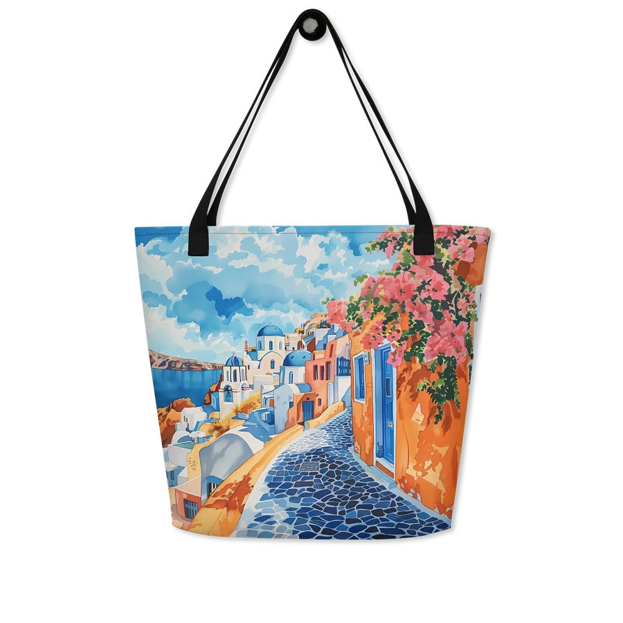Tote Bag: Santorini Greece Mediterranean Island Vibes Landscape Art Stylish Design product image (8)