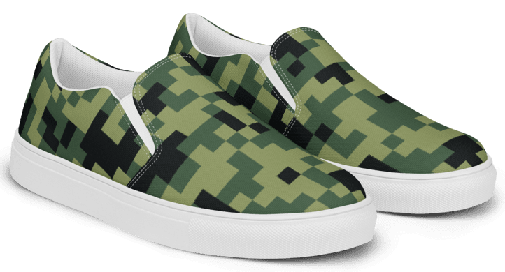 Military Green Camouflage Pixels Camo Pattern Women's Slip-On Canvas Shoes product image (2)