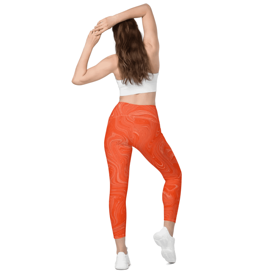 Leggings with Pockets - Orange Brown Fluid Swirls product image (6)