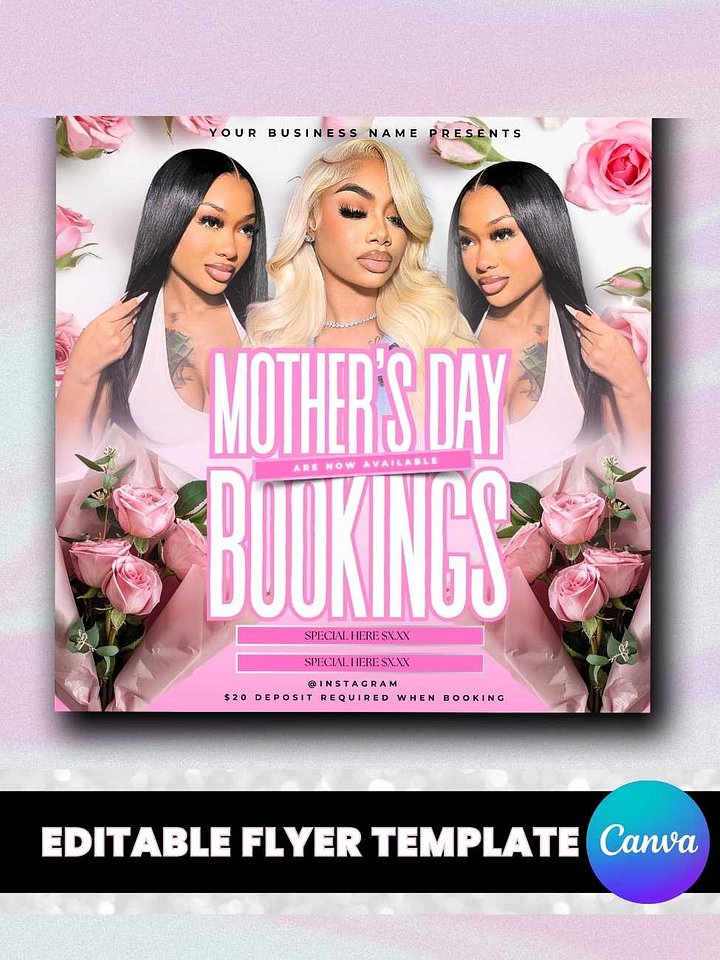 Mother's Day Bookings Open Appointments Flyer - Pink Rose Theme - Customizable Canva Template product image (1)