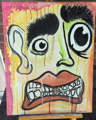 Ink, watercolor, and a splash of acrylic paint.