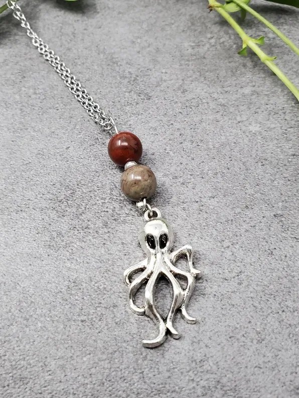 Summon the Kraken Necklace | Ocean Jasper Pendant | Sea Witch Jewelry | Ocean Magic Minimalist Necklace product image (1)