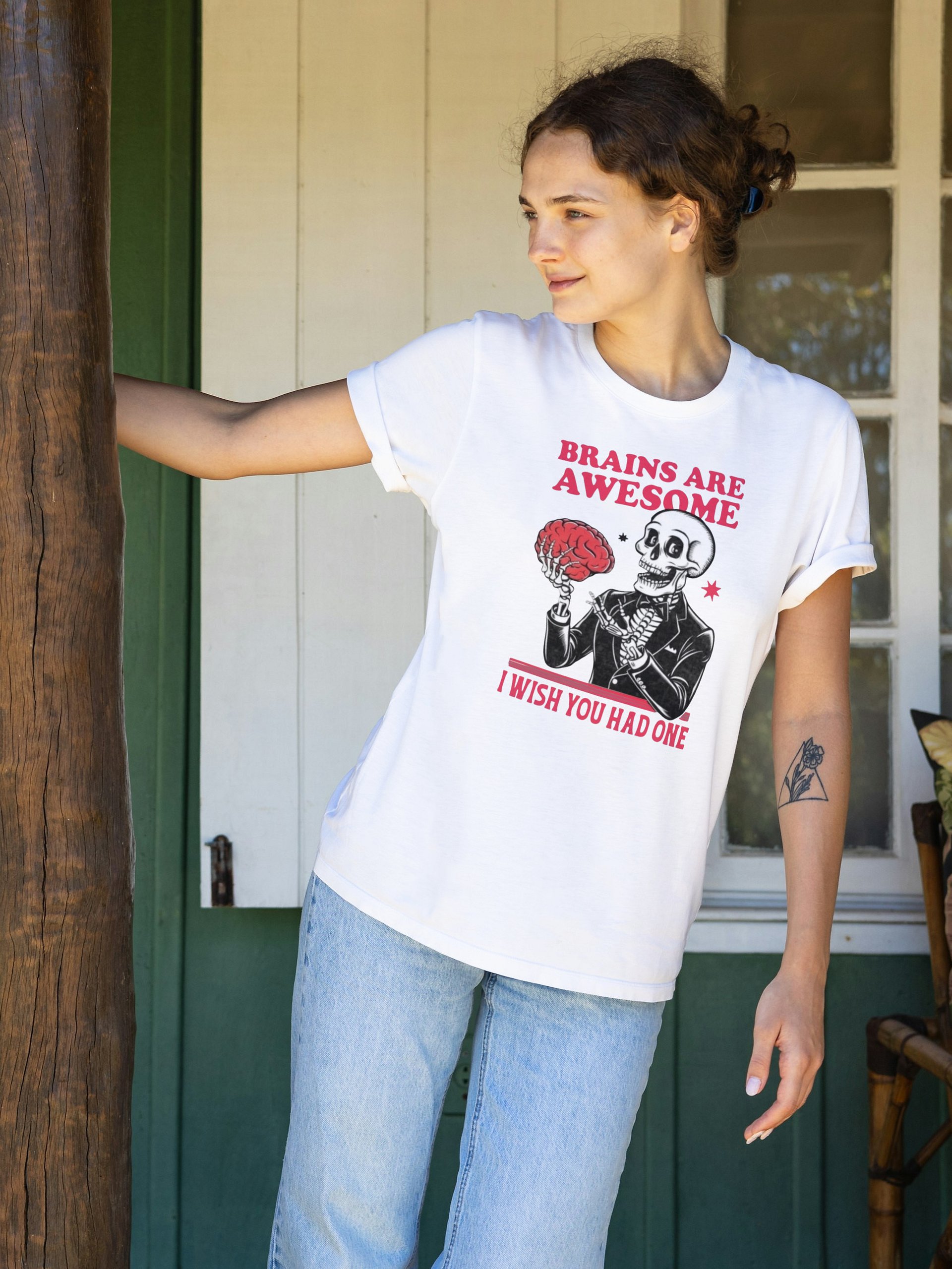Funny Skeleton T-Shirt | "Brains Are Awesome" Sarcastic Tee product image (149)