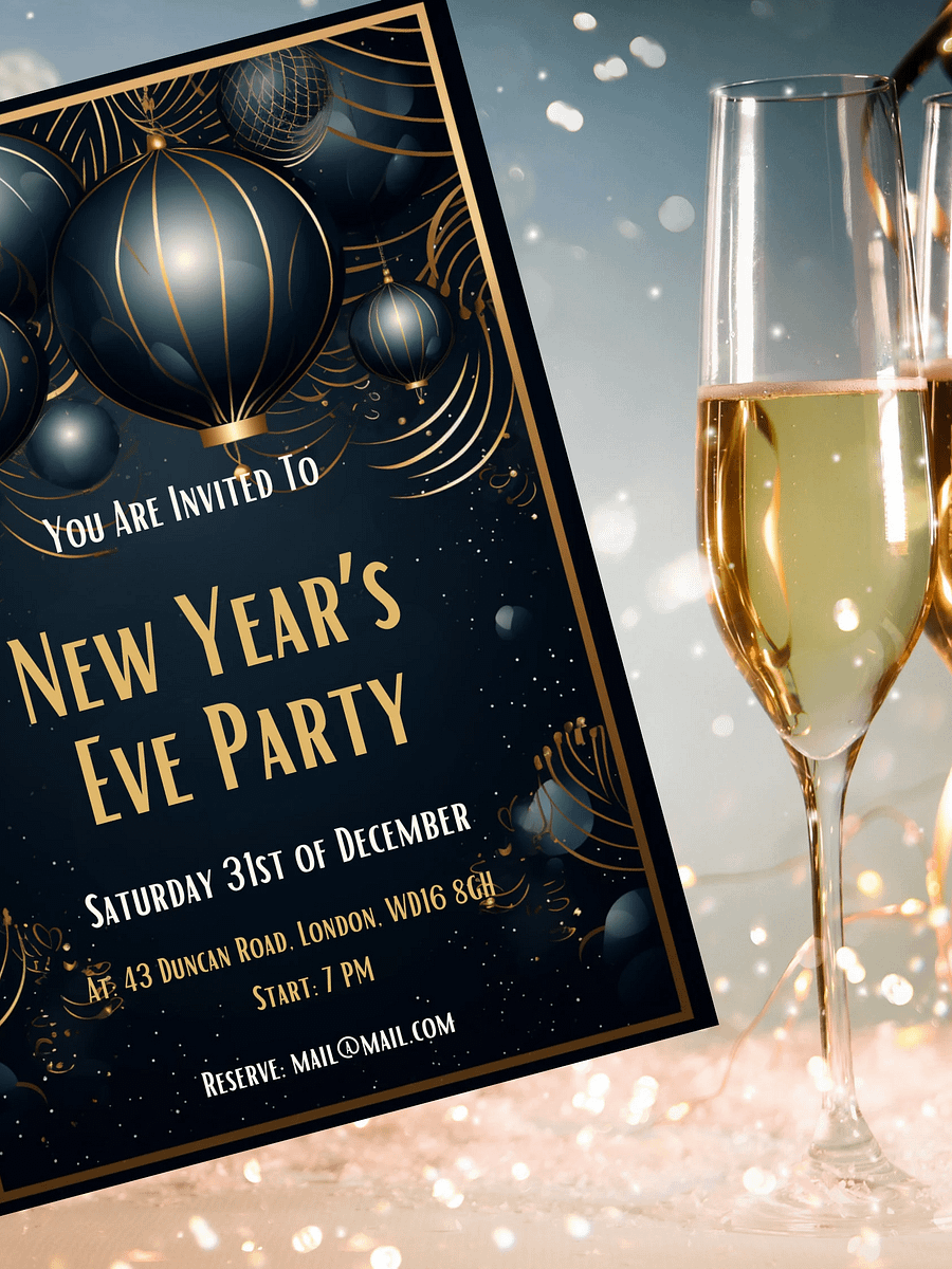 New Year's Eve Blue and Gold Party Invitation | Editable in Canva | New Years Party Printable Template | Holiday Invitation | Canva Edit product image (4)