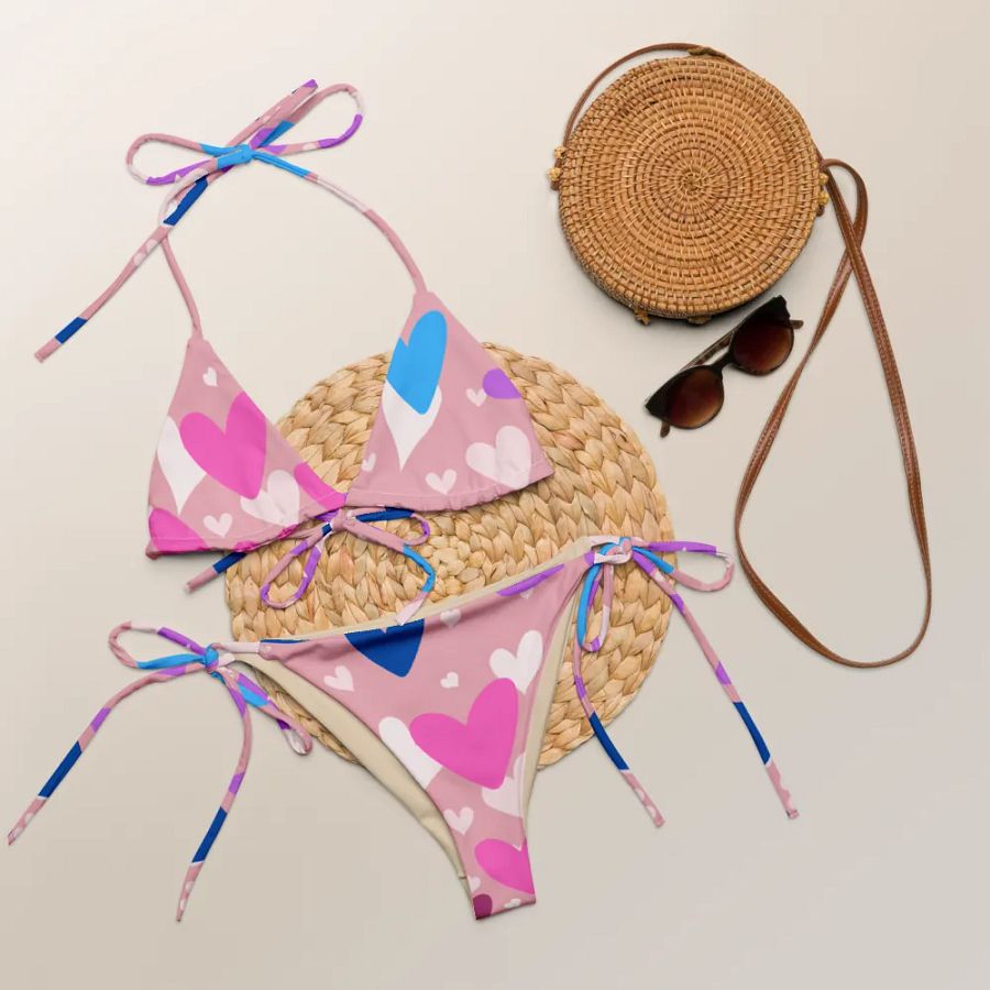 Pink Blue & White Love Heart Bikini product image (10)