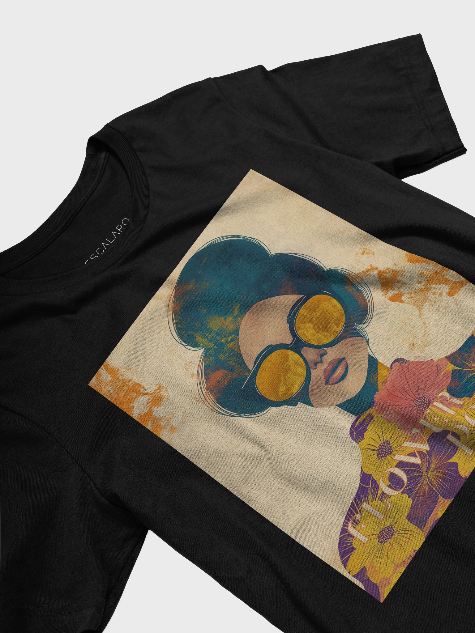 Flower Power Retro T-Shirt – 60s Collage Art with Woman in Sunglasses product image (9)