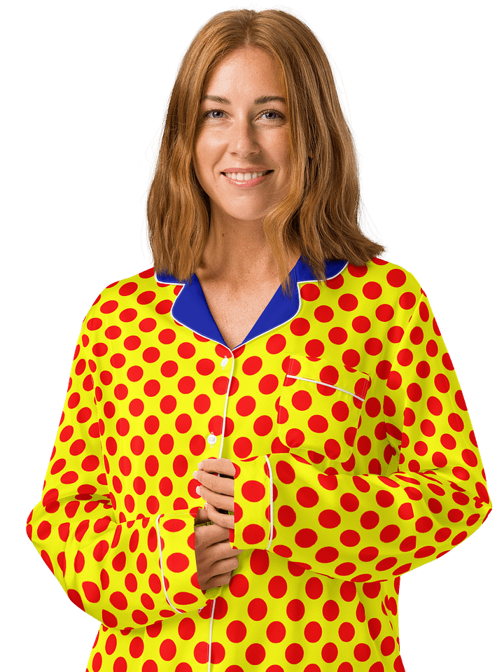 Red Polka Dots on Yellow Women's Long Sleeve Pajama Top product image (1)