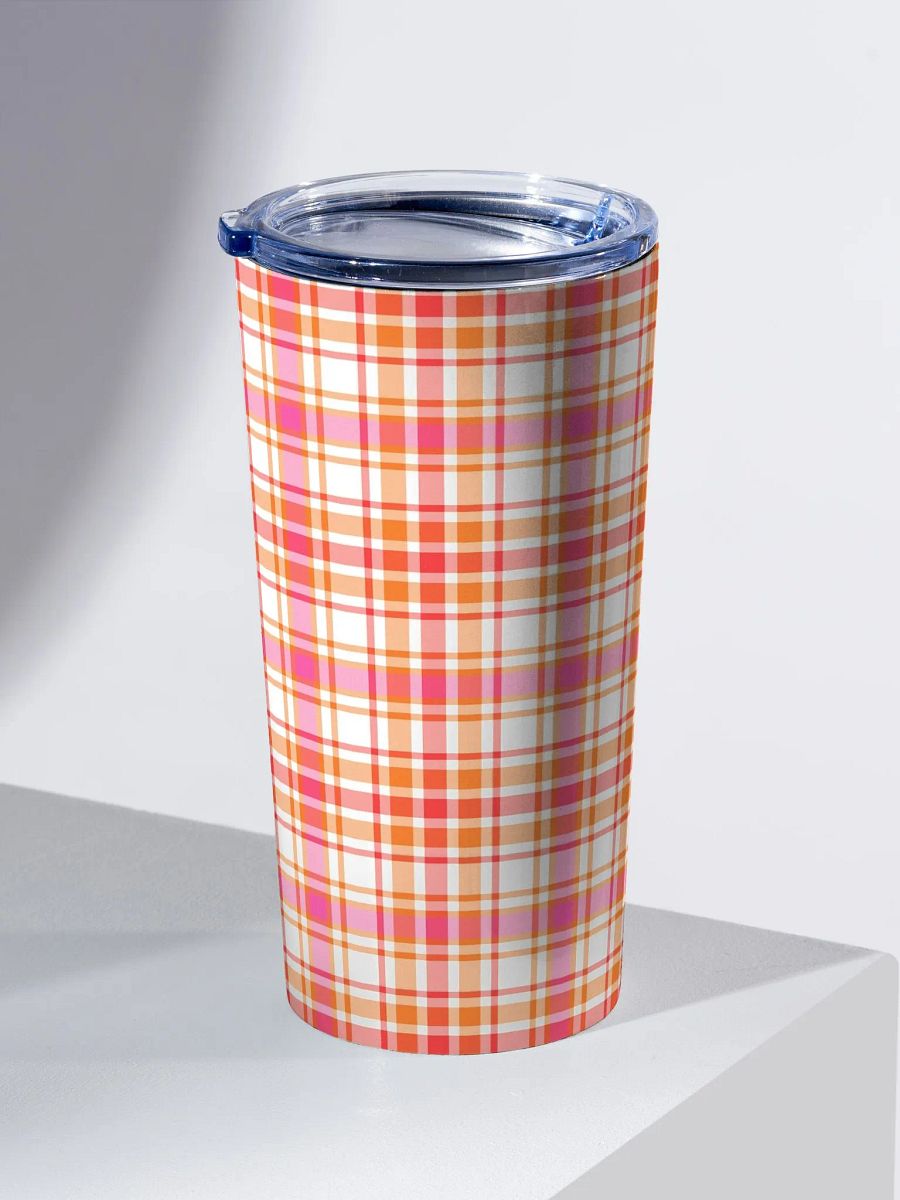 Orange and Hot Pink Plaid Travel Tumbler product image (1)