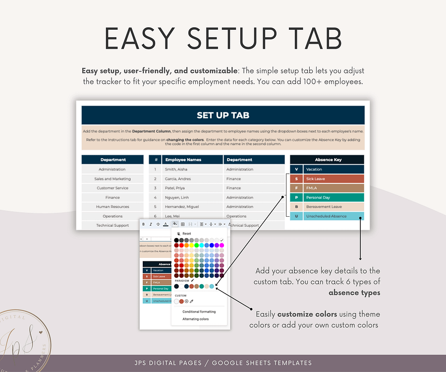 Employee Absence Tracker & Dashboard, Google Sheets Template product image (3)