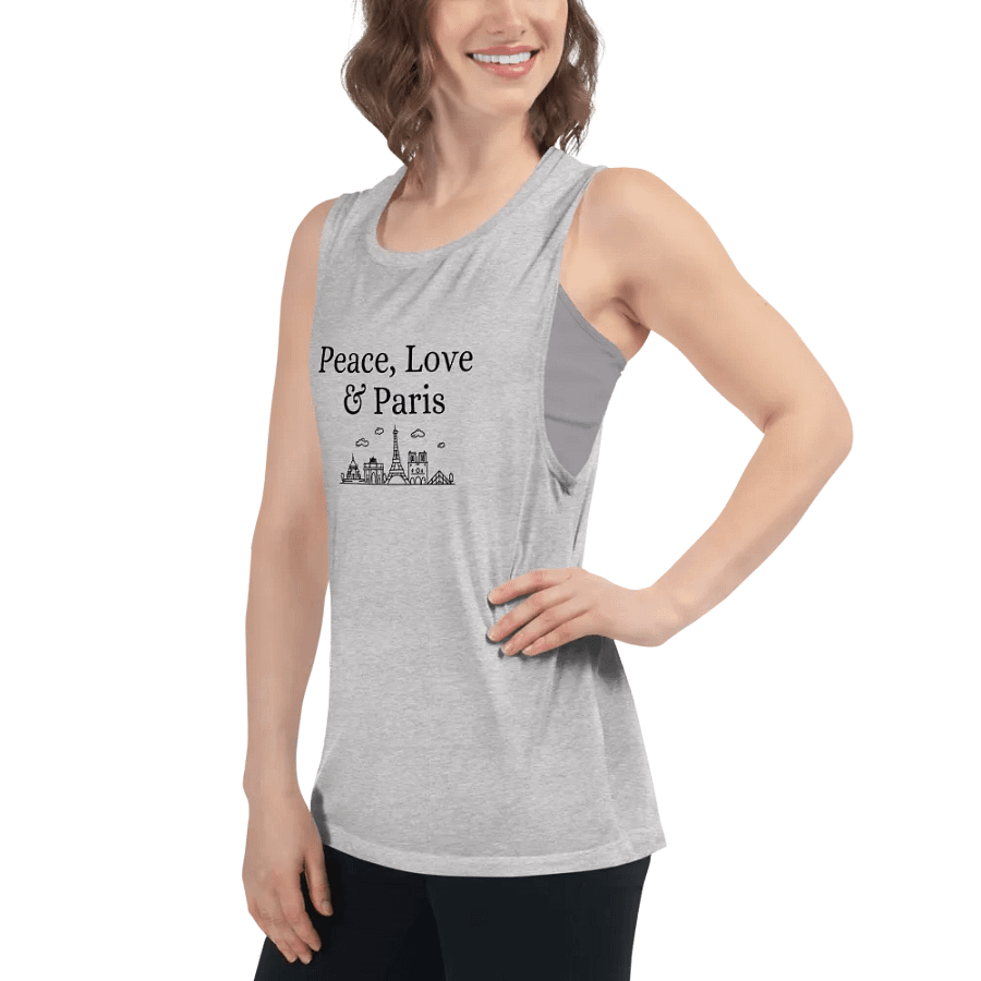 Peace, Love and Paris with Monuments Women's Flowy Muscle Tank | Black Ink product image (6)