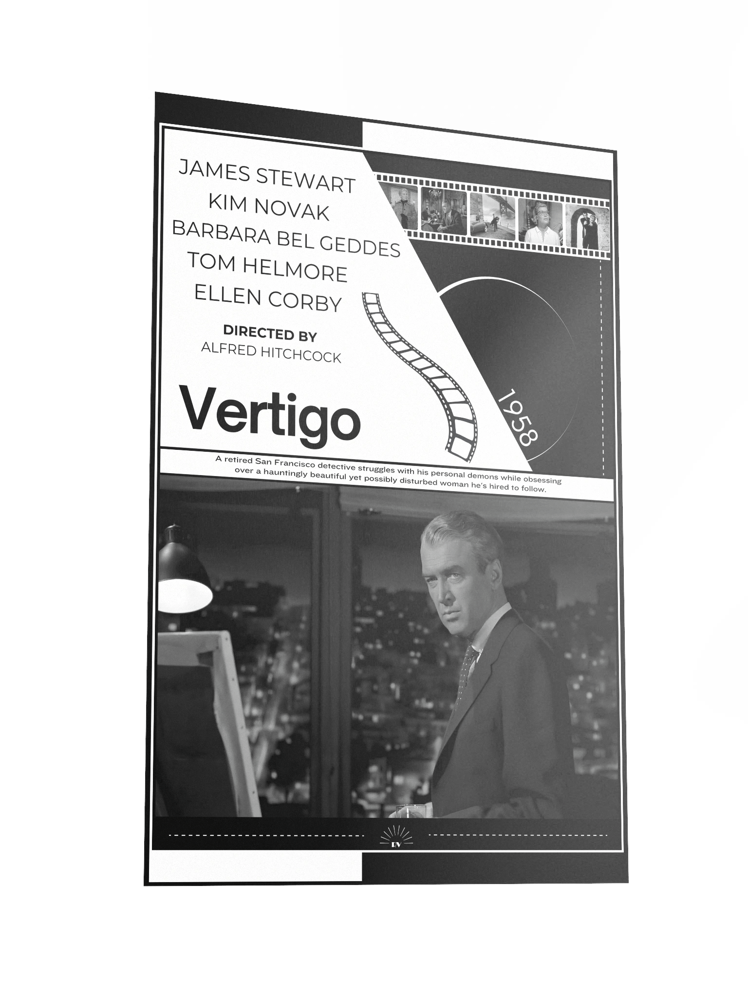 Vertigo with James Stewart and Kim Novak 1958 | Movie Poster | 12x18 Wall Art product image (2)