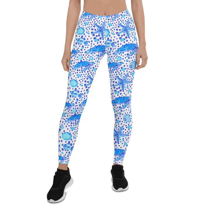 ladies leggings with sea turtle print.  Ideal gift fot the nature andeco lover. product image (1)