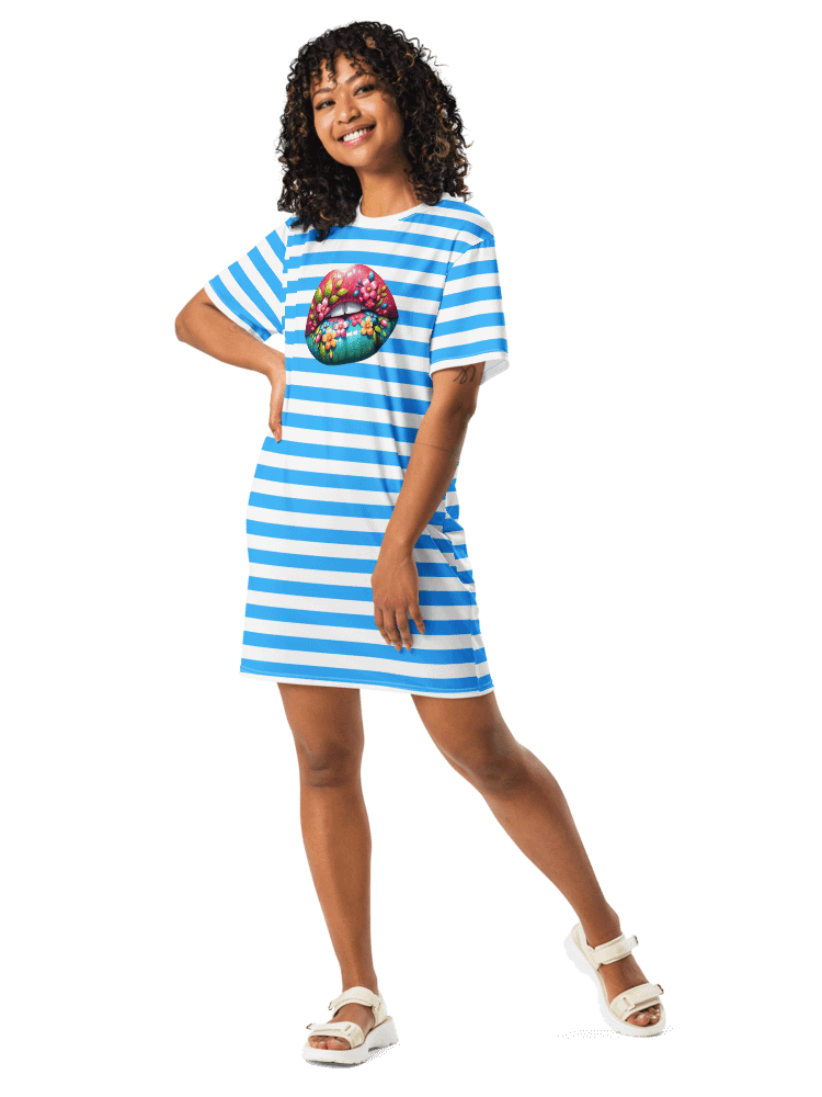 Blooming Lips Stripped Blue Tee Dress product image (1)