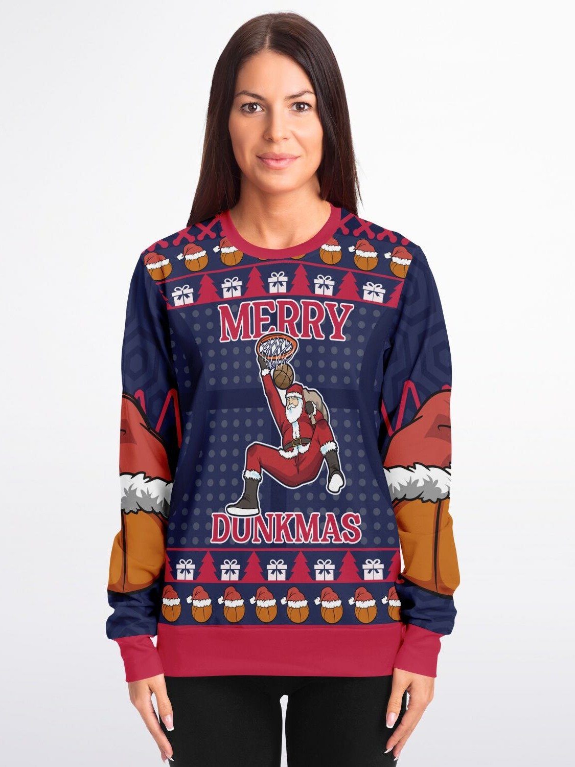 "Merry Dunkmas" Basketball Christmas Sweater | Santa Slam Dunk Holiday Sweatshirt | Sports Christmas Party Outfit product image (5)