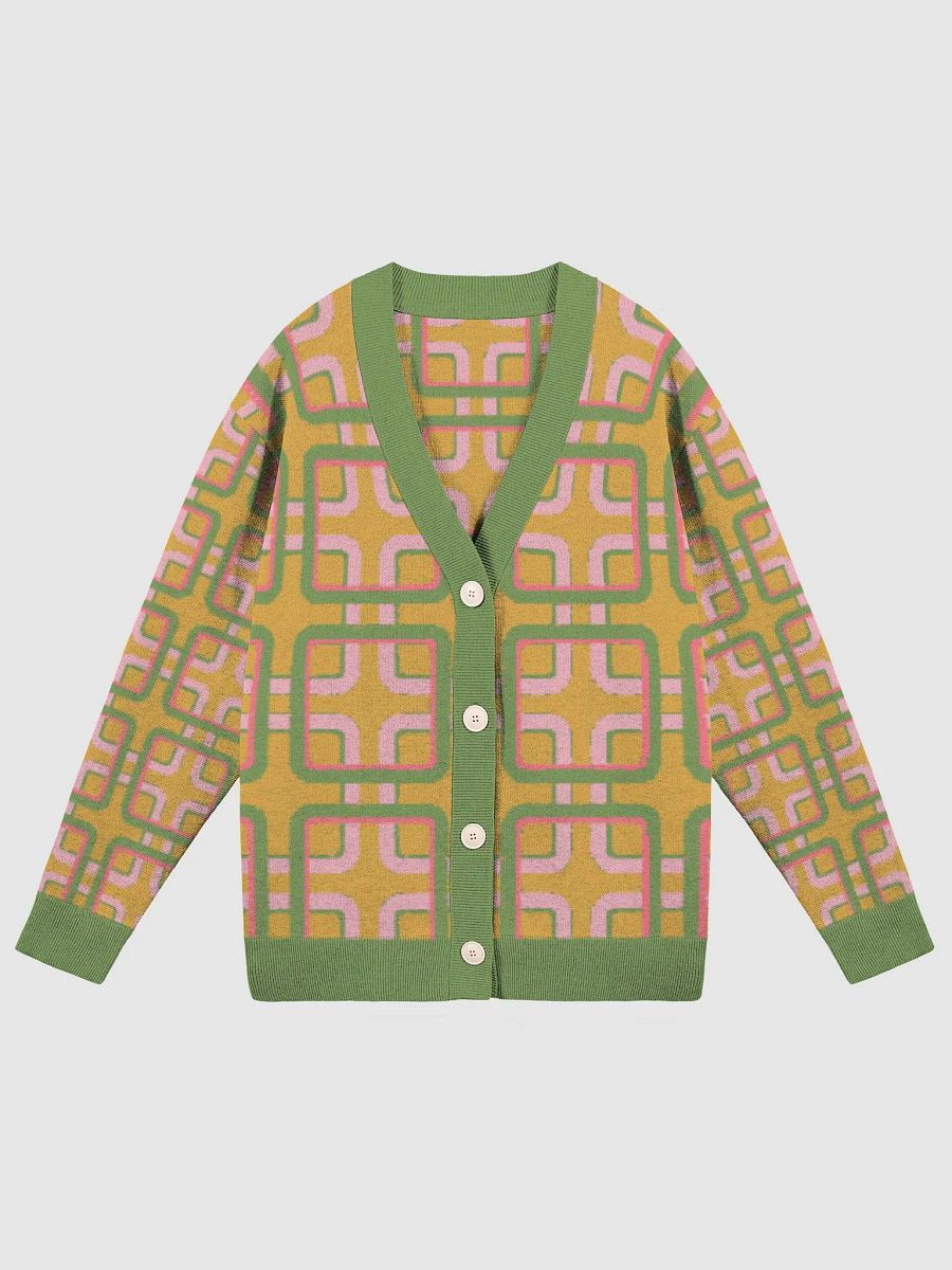 Mustard Geometric Retro Knitted Cardigan product image (1)