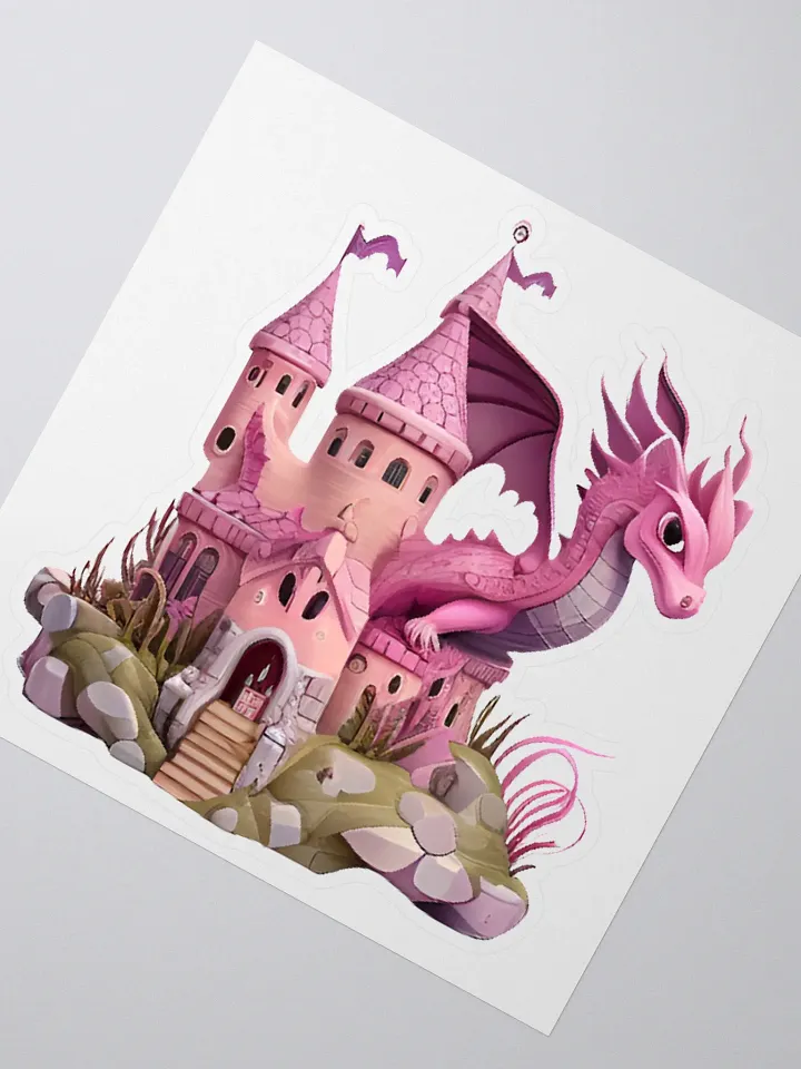 Whimsical Pink Castle and Dragon Kiss Cut Stickers product image (6)