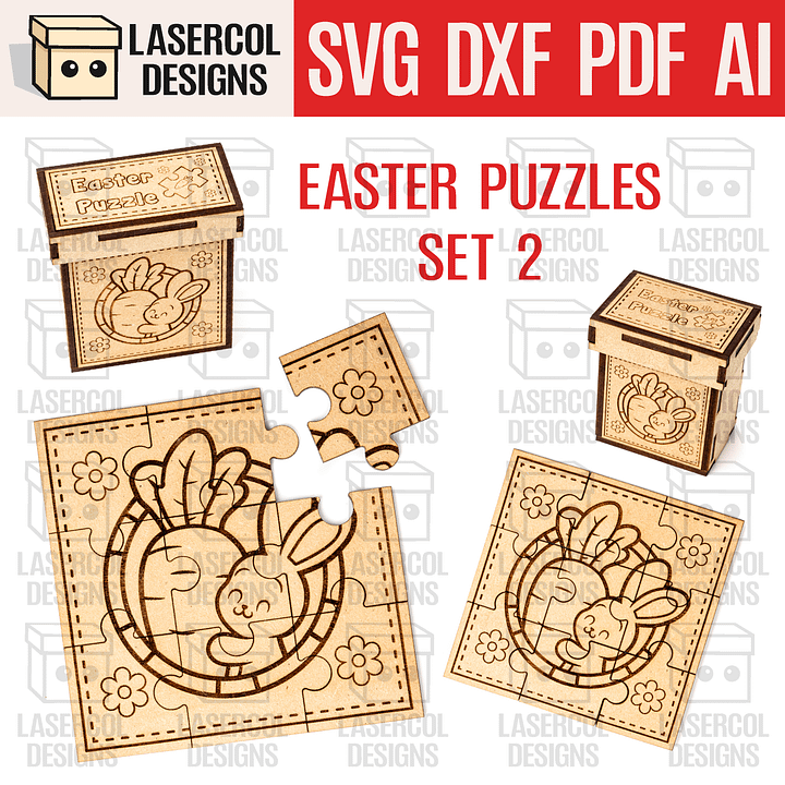 Easter Bunny Puzzle With Box Set 2 (2 Sizes) - Laser Cut Files product image (1)