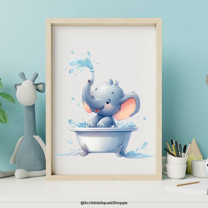 Elephant in Tub - Fun Bathroom Wall Art for Kids product image (1)