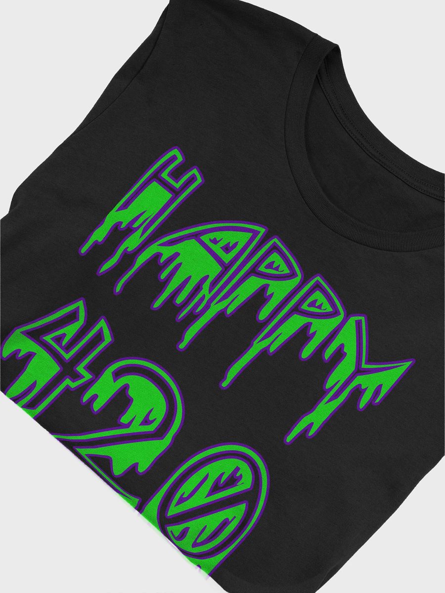 Happy 420 Horror Stoner Style T-Shirt, Creepy Weed Clothing, Cannabis Green Black Tee product image (4)