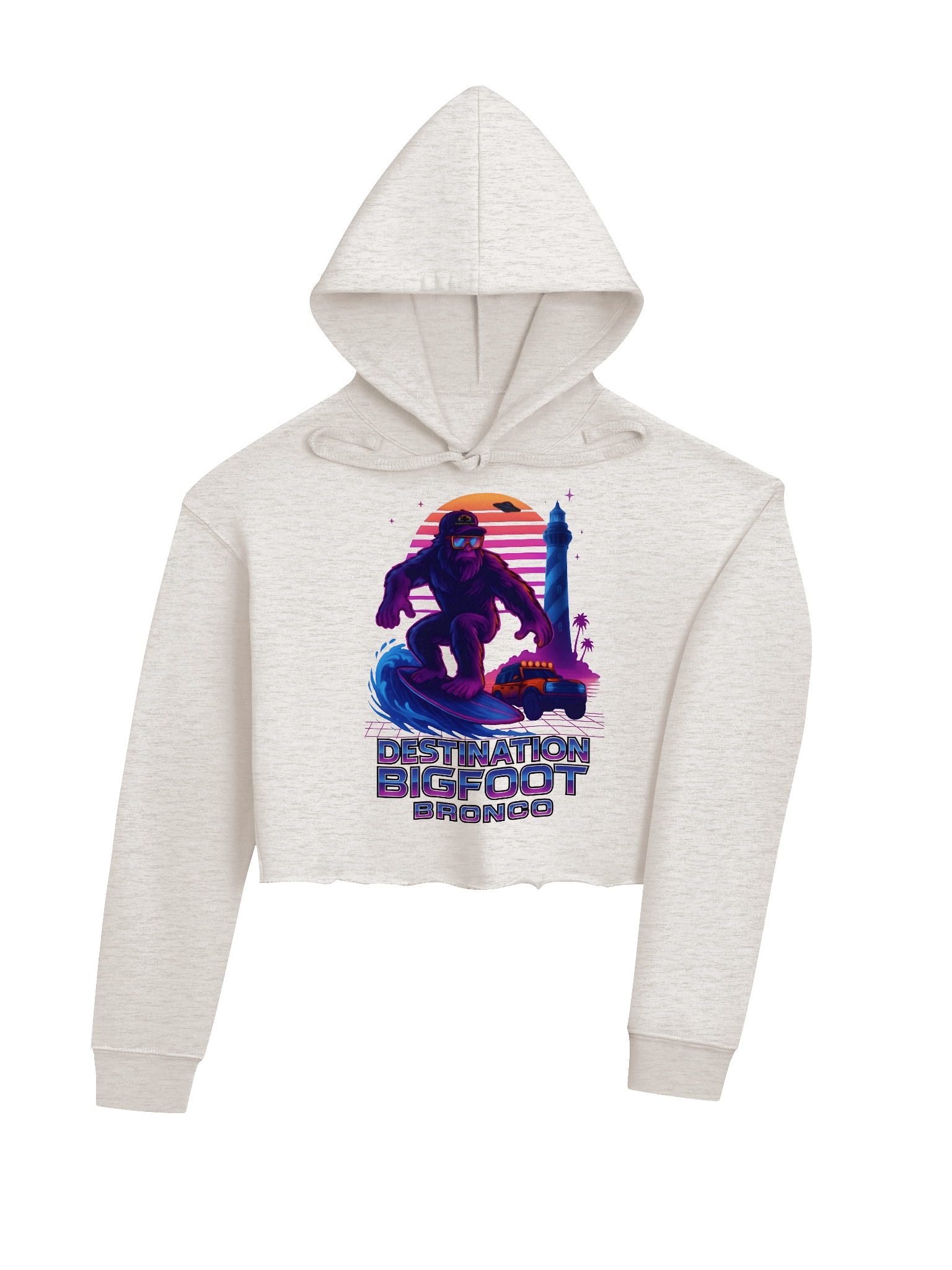 Destination Bigfoot Bronco Synthwave Bella+Canvas Fleece Women's Crop Hoodie (Multiple Colors Available) product image (35)