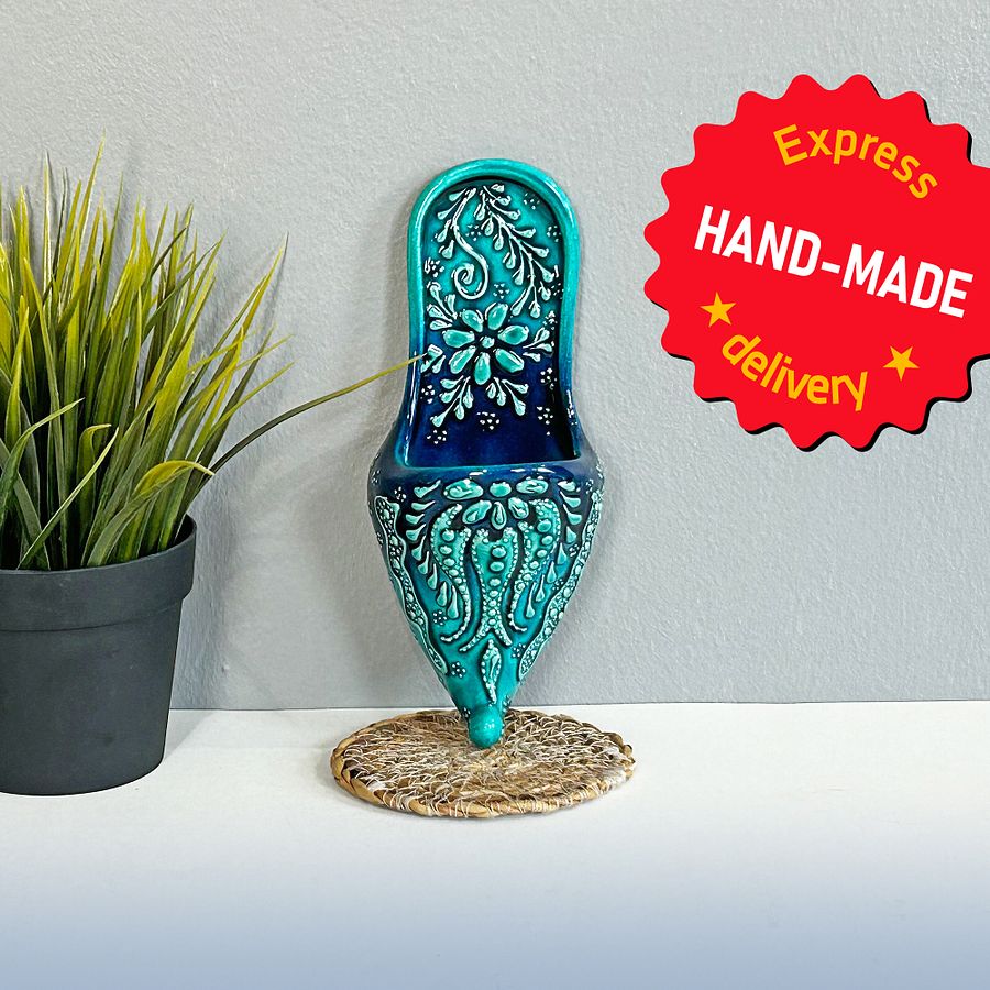 Ceramic wall decor, turquoise shoes (Terlik) — handmade pottery, handmade ceramic, home decor, handmade gift, Turkish ceramic product image (1)