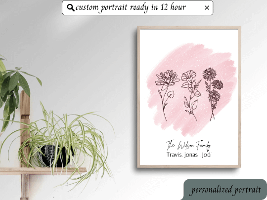 personalized birthflower portrait with message, birthflower portrait for family , friends & couple with personalized message product image (3)