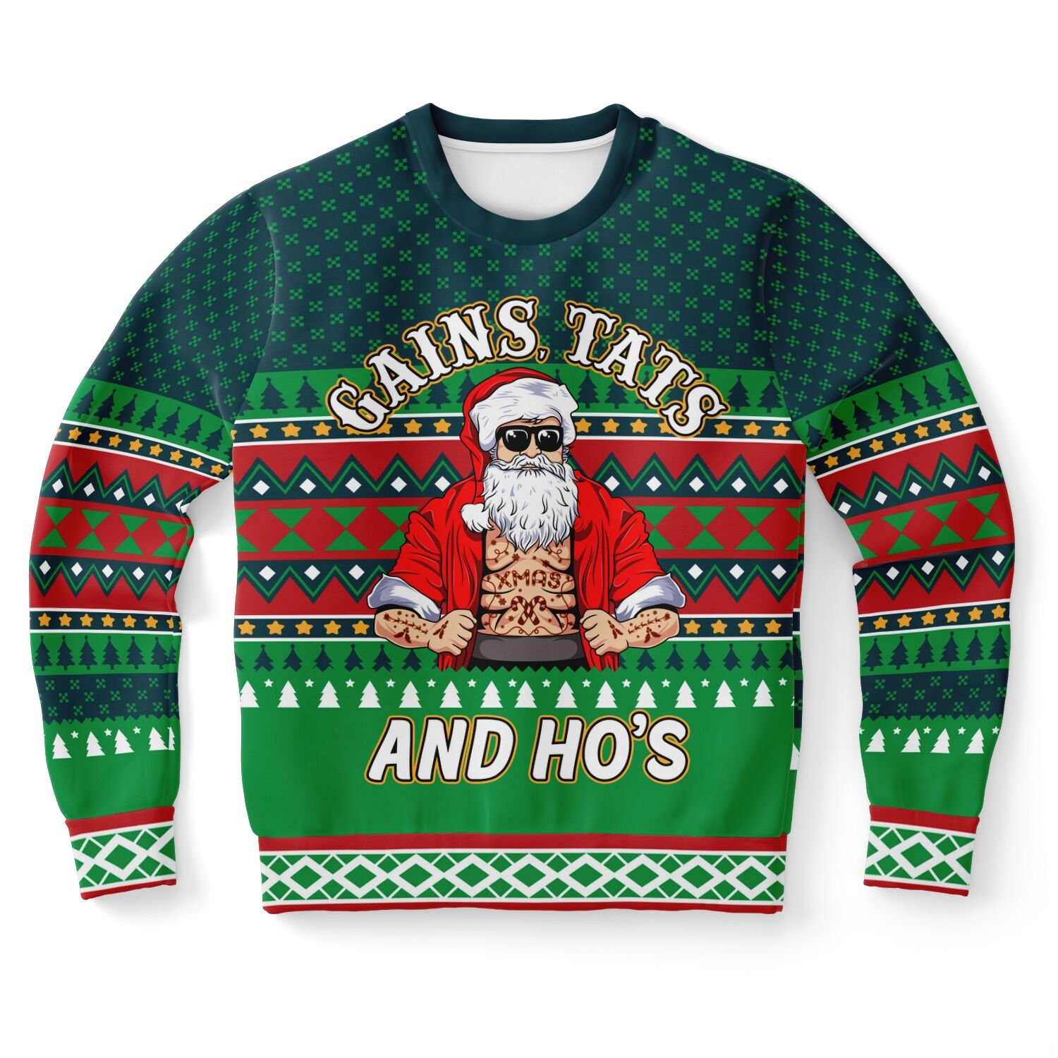 "Gains Tats and Ho's" Christmas Sweater | Funny Gym Santa Sweatshirt | Fitness Holiday Party Outfit product image (9)