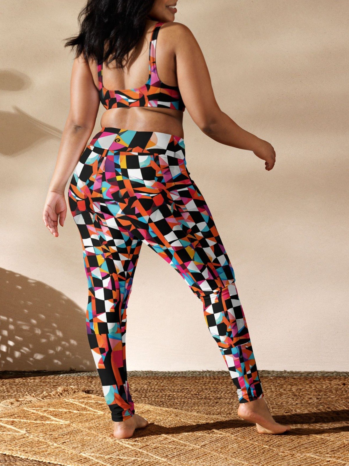 Printed High-waisted Leggings "Colorful Modern Abstract Checkered Art" product image (3)