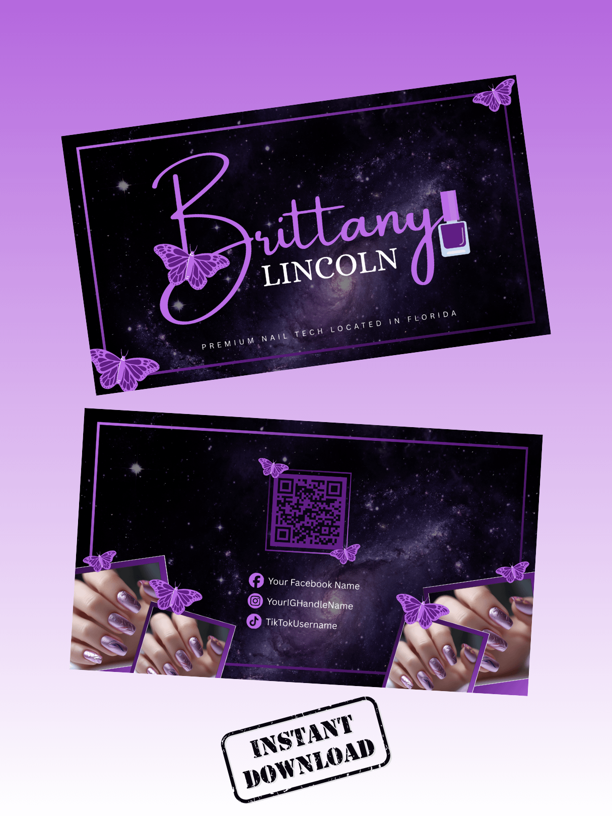 Purple Galaxy Nail Tech Business Card Template - 1101825 product image (1)