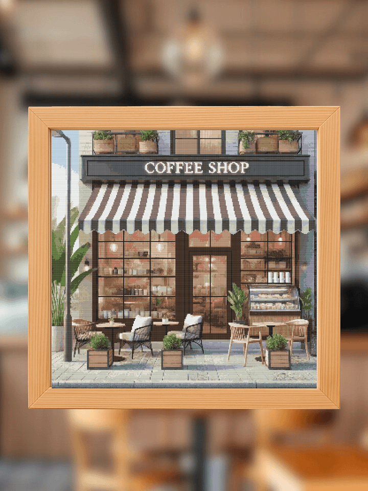 Coffee Store Front Cross Stitch Pattern product image (1)