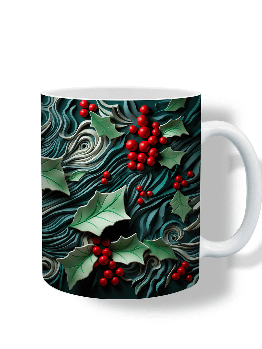 Festive Holly and Berries 11oz Coffee Mug – Elegant Christmas Holiday Ceramic Cup – Perfect for Winter Drinks and Seasonal Décor product image (1)