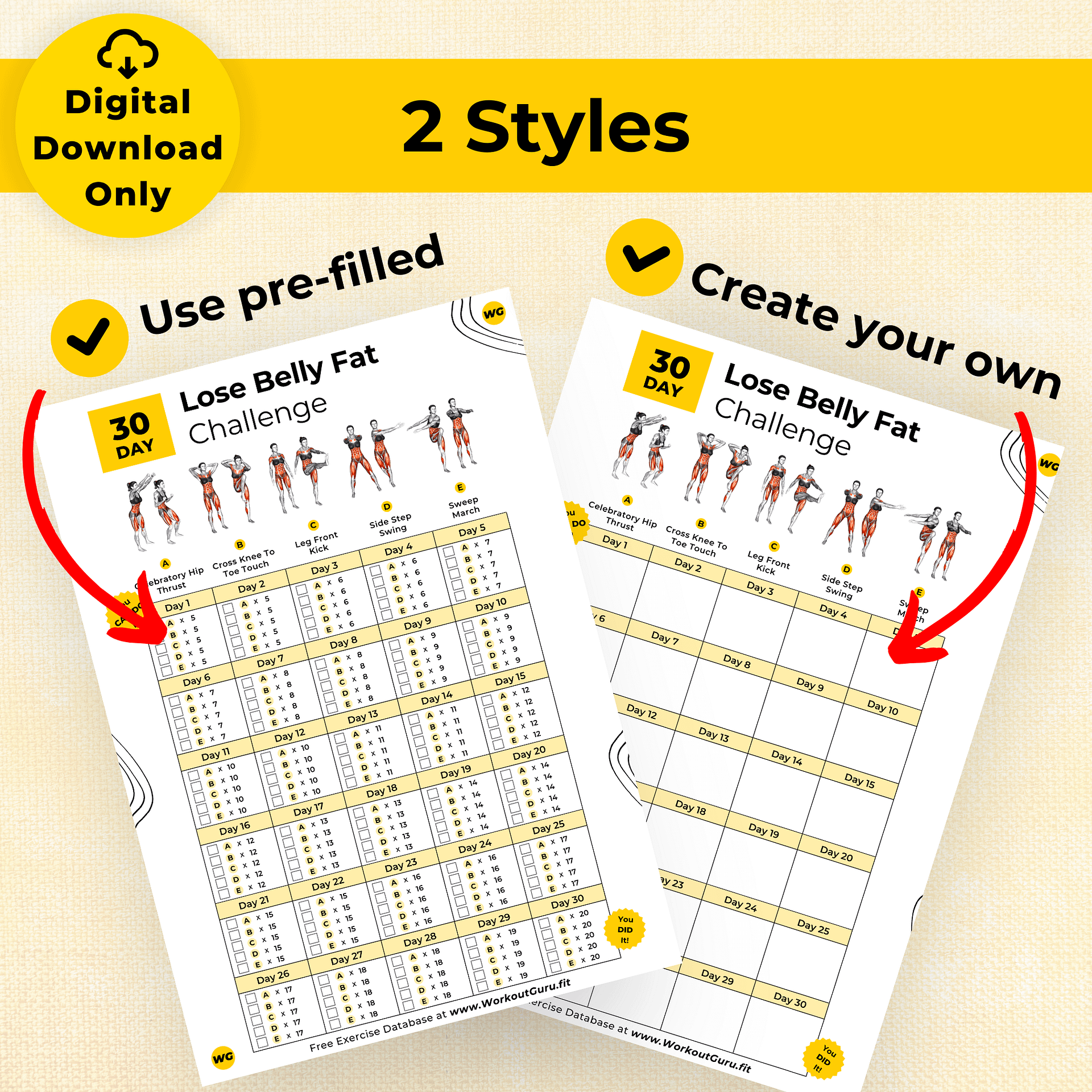 30 Day Lose Belly Fat Challenge - Printable Workout Tracker product image (3)